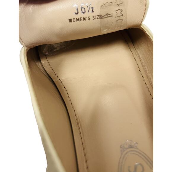 TODS Ivory Leather Stitched Logo Accent Slip On Loafers Flats Size 36.5 US 6.5 - Picture 7 of 7